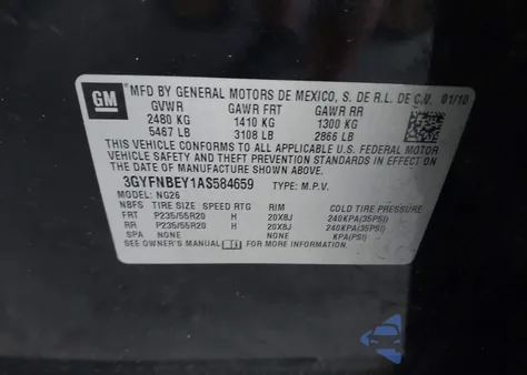 2010 Cadillac Srx Performance Collection z USA, uszkodzony, nr VIN 3GYFNBEY1AS584659